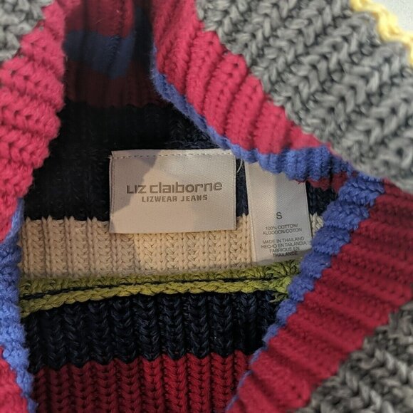 Liz Claiborne Striped Knit Sweater Multicolor S Small 100% Cotton Turtleneck Red - Picture 3 of 11